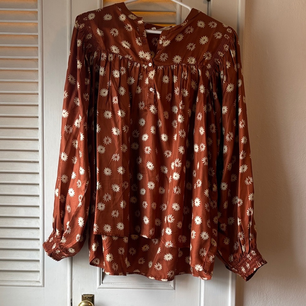 THE GREAT. Rust Floral Blouse Size 3 (Large)